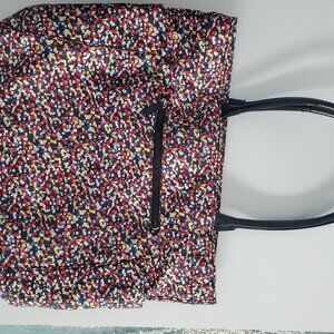 DSW Large Polyester Multicolor Tote Patent Leather Handles Bot & Bottle Pockets